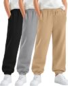 LessonZoo Pacote com 3 calças de moletom para meninos, calças esportivas casuais para treino, roupas infantis com bolso e cordão, Preto, cinza claro, cáqui, 13-14 Anos