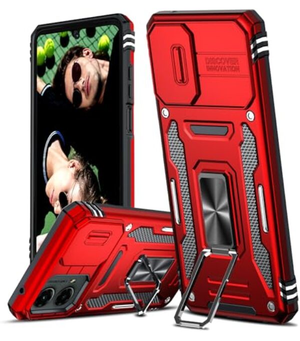 LeYi Capa para Motorola G-5G-2024: Capa para Moto 5G 2024 com capa deslizante para câmera, [grau militar] à prova de choque, suporte magnético para Moto G5G 2024, vermelho
