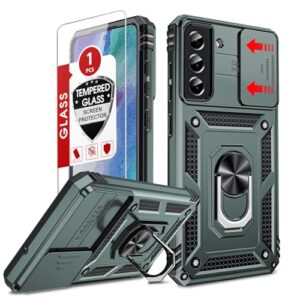 LeYi Capa para Samsung Galaxy-S21 FE: Capa para celular Galaxy S21 FE com capa de câmera deslizante + protetor de tela de vidro temperado, capa protetora resistente para Galaxy S21 FE, verde