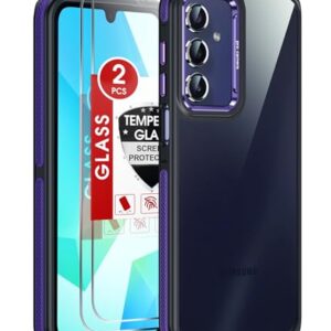 LeYi Capa para Samsung Galaxy A16-5G: Pacote com 2 protetores de tela à prova de choque de grau militar, [aderência antideslizante] Lente de textura metálica fosca translúcida magnética para Galaxy A