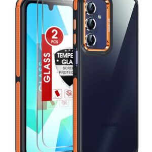 LeYi Capa para Samsung Galaxy A16-5G: Pacote com 2 protetores de tela à prova de choque de grau militar, [aderência antideslizante] Lente de textura metálica fosca translúcida magnética para Galaxy A