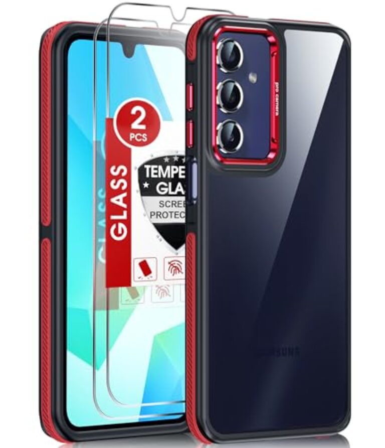 LeYi Capa para Samsung Galaxy A16-5G: Pacote com 2 protetores de tela à prova de choque de grau militar, [aderência antideslizante] Lente de textura metálica fosca translúcida magnética para Galaxy A