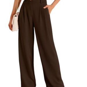 LILLUSORY Calça social feminina de cintura alta com pernas largas, Cacau, P