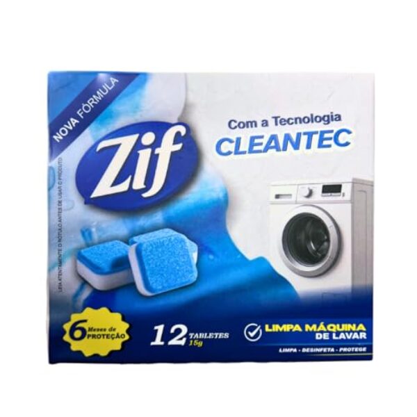 Limpa Maquina de Lavar Roupas Zif Tabletes kit c12 unds de 15g (180g) 12 Ciclos de Limpeza Remove Odor Bacterias para todas as maquinas de Lavar Roupas com tampa frontal ou superior.