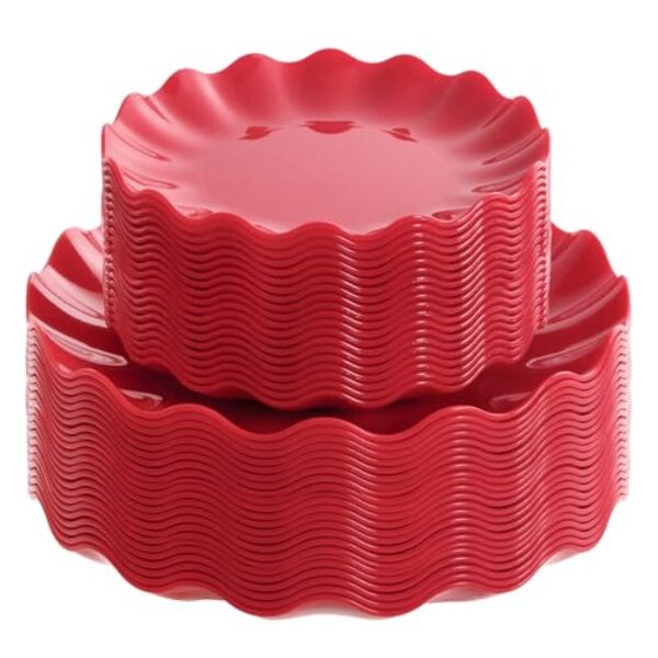 LIYH 50 peças de pratos de plástico vermelho reutilizáveis de Natal pratos de plástico inquebrável conjunto de louça de férias prato recortado para o dia de Natal, lavável na máquina de lavar louça