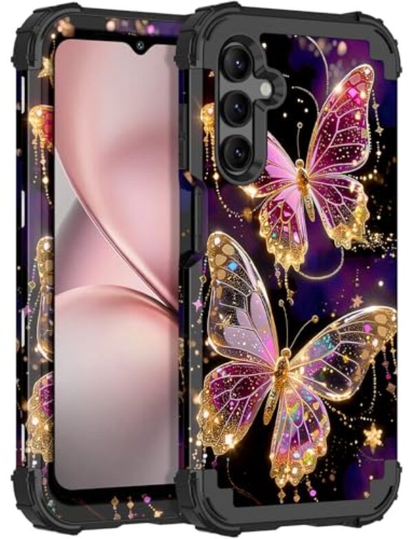 LONTECT Capa para Galaxy A15 5G Grow in The Dark à prova de choque 3 em 1 resistente, híbrida, resistente, resistente a quedas de alto impacto, capa florida Grow in the Dark, roxo escuro