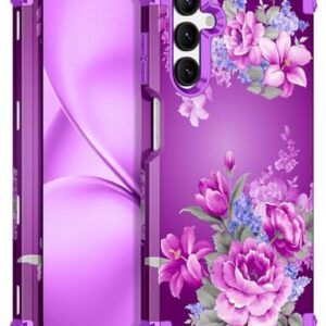 LONTECT Capa para Galaxy A15 5G à prova de choque, 3 em 1, resistente, híbrida, resistente, de alto impacto, capa protetora para Samsung Galaxy A15 5G 6,5 polegadas 2024, roxo floral