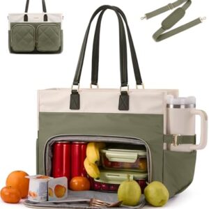 LOVEVOOK Bolsa de almoço feminina, bolsa de trabalho 2 em 1 com compartimento isolado, bolsa de laptop de grande capacidade de 15,6 polegadas com suporte de copo para professores, enfermeiras
