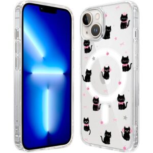 LuGeKe Capa para iPhone 17 Pro Max, gato preto com estrelas e laços compatível com acessórios MagSafe, capa protetora para celular fina e transparente à prova de choque para mulheres