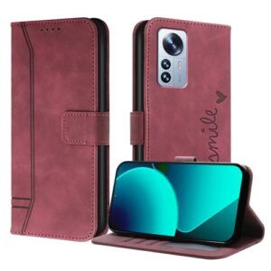 Luksinlong Capa carteira para Xiaomi Mi 12 Pro/12S Pro, capa protetora de couro PU flip com suporte para cartão e fivela magnética para Xiaomi 12S Pro - vinho tinto