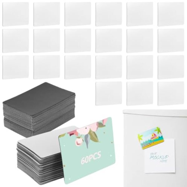 LUMINFLY Pacote com 60 placas adesivas de sublimação para geladeiras, retângulos personalizáveis para transferência de calor, acabamento liso preto, ótimo para decoração de casa e escritório