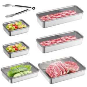 LUMINFLY Recipientes herméticos de aço inoxidável de 6 peças para bacon e queijo, 4 tamanhos com tampas e pinças, perfeitos para armazenamento de geladeira ou almoço