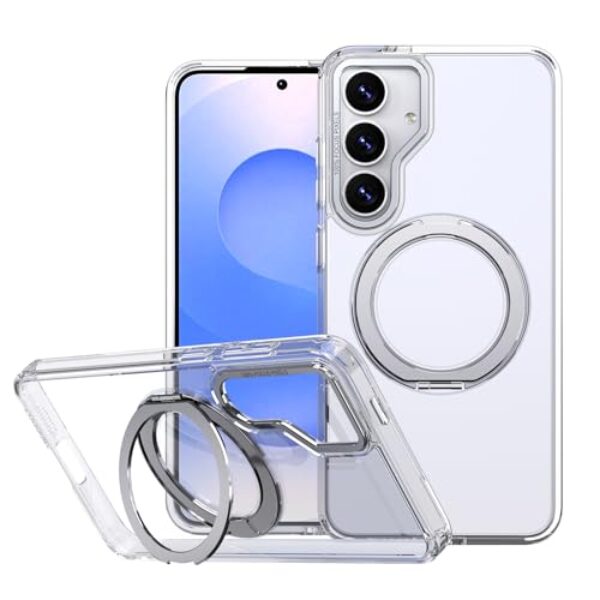 Lunivop Compatível com Samsung Galaxy S25 FE, suporte de anel giratório de 360° transparente compatível com suporte magnético Magsafe, grau militar, transparente