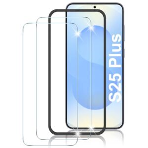 LYWHL Pacote com 2 protetores de tela para Samsung Galaxy S25 Plus, vidro temperado para S25+ com moldura de alinhamento, toque sensível e desbloqueio de impressões digitais, antiarranhões, sem bolhas