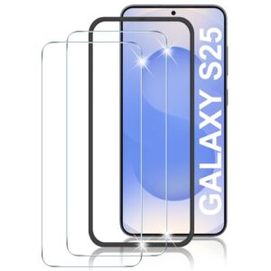 LYWHL Pacote com 2 protetores de tela para Samsung Galaxy S25, vidro temperado para S25 com moldura de alinhamento, toque sensível e desbloqueio de impressões digitais, antiarranhões, sem bolhas