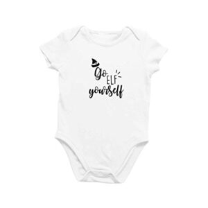 Macacão infantil orgânico de manga curta, engraçado, natalino, feriado, estação, de 0 a 12 meses - Go Elf Yourself, Branco, 0-3 Months