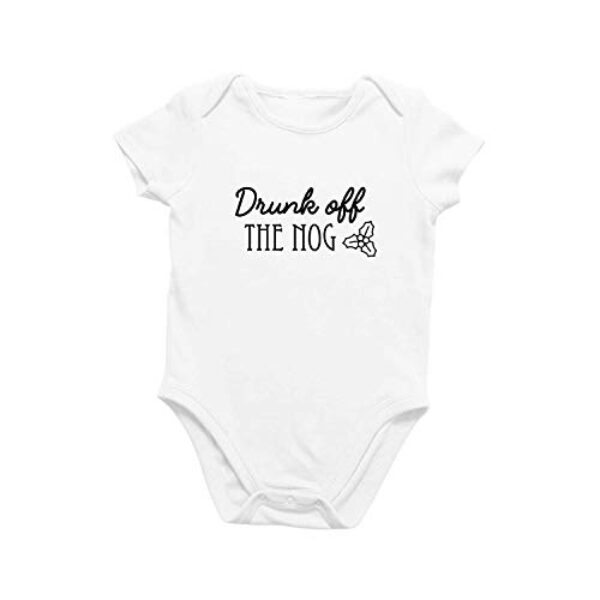 Macacão infantil orgânico de manga curta, engraçado, para o Natal, para as férias de 0 – 12 meses – Drunk Off The Nog, Branco, 0-3 Months