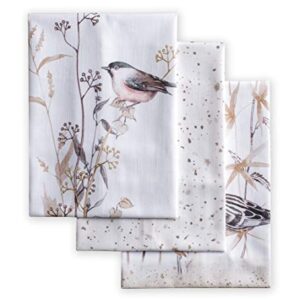 Maison d' Hermine Toalha de cozinha 100% algodão toalha de prato de limpeza de secagem rápida para presentes, restaurante, jantar, casa, casamento, banquete, buffet, prado floral - marrom - primavera/verão (conjunto de 3)