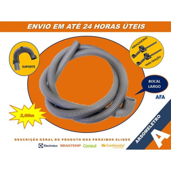 Mangueira De Drenagem 3,00M Saída de Água Máquina de Lavar Roupas e Louças Electrolux, Brastemp, Consul e Outras - AFA