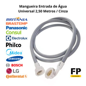 Mangueira Entrada de Água Máquina de Lavar Universal 2,50 Metros Cinza Lavadora Lava Roupa e Louça