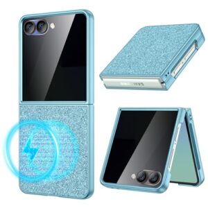 Maxdara Capa magnética para Z Flip 7, capa Bling Galaxy Z Flip 7 com protetor de tela de privacidade integrado, capa fina de luxo, azul claro (tela de privacidade)