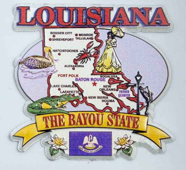 Ímã colecionável de lembrança da geladeira do mapa dos elementos do estado de Louisiana
