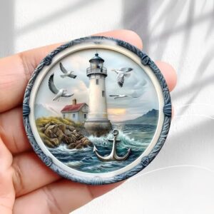 Ímã de geladeira vintage design de gaivotas voadoras - adesivo redondo de geladeira de resina acrílica de 5,8 cm, presente de decoração retrô, tamanho perfeito para geladeira, armário ou qualquer