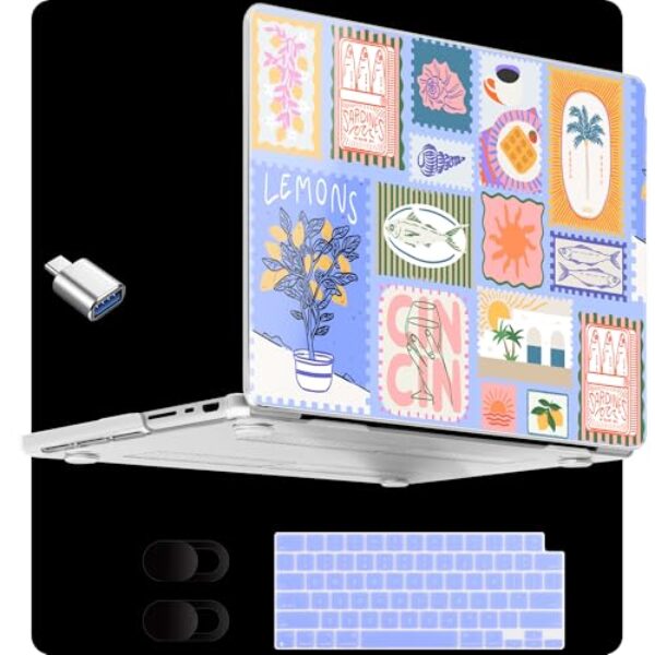 MEEgoodo Capa para MacBook Pro de 14 polegadas (M5/M4/M3/M2/M1) 2025 2024 2023 2021, capa rígida para laptop compatível com o modelo A3434/A3112/A3401/A3185/A2918/A2992/A2779/A2442 Pro/Max, Selos de