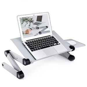 Mesa ajustável de alumínio para laptop, mesa ventilada para TV, cama, mesa de colo para trabalho em casa, escritório, sofá riser, prata (D