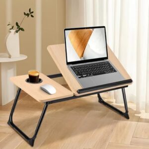 Mesa Notebook Cama, Laptop Bed Table With Foldable Legs, Cup Holder, 5 Velocidades Ajustáveis, Mesa para Colo Adequada para Trabalhar, Ler, Escrever, Tomar O Pequeno-Almoço