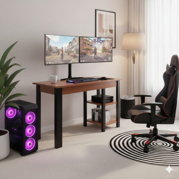 Mesa para Estudar e Usar Notebook – Compacta com Prateleiras