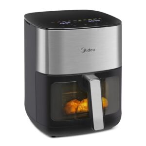 Midea Air Fryer Fritadeira 6L, 9 Menus Predefinidos, Tela de Toque LED, Desligamento Automático, Função IOT, 90% Menos Gordura, cesta Antiaderente e Prato Mais Crocante 127V/60Hz