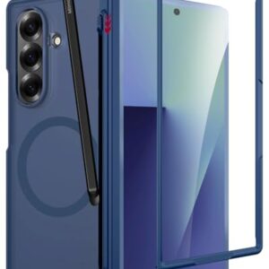 Miimall Capa para Samsung Galaxy Z Fold 7 com S Pen incluída, suporte de caneta e proteção de dobradiça, protetor de tela integrado - Capa completa fosca translúcida para Z Fold 7, azul