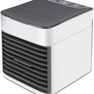 Mini Ar Condicionado Portátil 3 em 1 para Quarto – Refrigera, Ventila e Umidifica – Silencioso, Cor Branco.