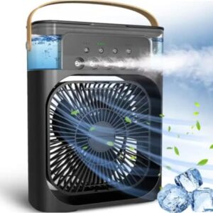 Mini Ar Condicionado Portátil USB Ventilador de Mesa Umidificador Climatizador de Ar Com Tanque de Água Gelo Luz de Led Bivolt 110v 220v (Preto)