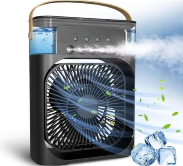 Mini Ar Condicionado Portátil USB Ventilador de Mesa Umidificador Climatizador de Ar Com Tanque de Água Gelo Luz de Led Bivolt 110v 220v (Preto)