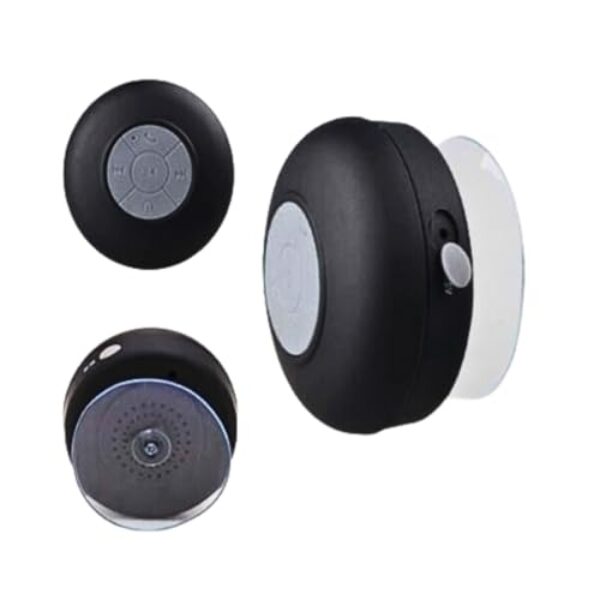 MINI Caixa de Som Bluetooth Portátil, Preta, À Prova D'água, 5W, com Ventosa, Bateria Recarregável, Alcance 8m