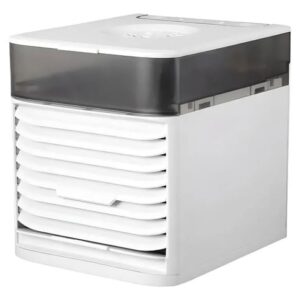Mini Climatizador de Ar Portátil, Ventilador e Umidificador USB, Branco, Plástico ABS, 3 Velocidades, Timer Automático, 18x10x10 cm, 200ml
