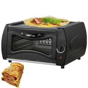 Mini Forno EléTrico Multifuncional 2 Em 1 Com FunçãO De Panquecas,2100 W Pode Assar Ou Fritar Com Bandeja De Assar E Grelha,AléM De Uma Frigideira Na Parte Superior Para PãEs