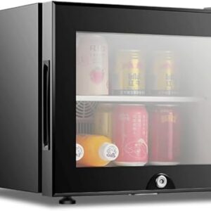 Mini Geladeira Porta De Vidro Refrigerante Cerveja Vinho Aço Inoxidável Baixo Ruído Porta De Vidro De Economia De Energia Com Fechadura Geladeira, Geladeira Pequena De 20l Para Dormitório D