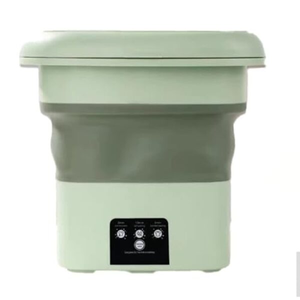 Mini Maquina dCentrifuga de Roupa 110v，DobráVel em Estilo Moderno，Dupla TensãO，Adequado para Viagens，Adequado para Lavar Roupa Interior, Meias e Artigos Semelhantes.(6,5L VERDE COM CESTO)