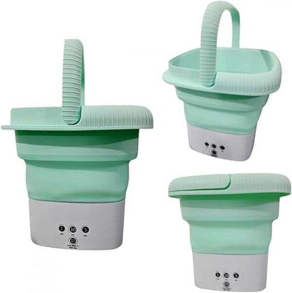 Mini Máquina de Lavar 8L Dobrável com Alça Portátil Verde p/Roupas Delicadas, Viagem, Bebê, Econômica e Silenciosa