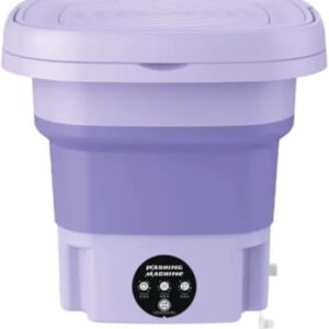 Mini Máquina de Lavar Roupa Portátil Dobrável 11 Litros Centrifuga Lavagem Semiautomática Roupas Sensíveis e Intimas 3 Modos Para Viagem Cor Roxo e Verde Bivolt