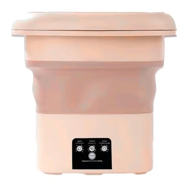 Mini Máquina de Lavar Roupa Portátil Dobrável Automática USB Lavadora de Viagem Camping para Roupas Íntimas Compacta Bivolt Instalação Zero(BEGE 6.5L COM CESTO)