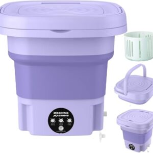 Mini Máquina de Lavar Roupas Dobrável Portátil Recarregável 6,5L – Lavagem Rápida, Compacta e Silenciosa para Viagem, Camping e Apartamentos (Lilás)