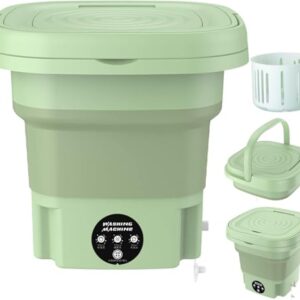 Mini Máquina de Lavar Roupas Dobrável Portátil Recarregável 6,5L – Lavagem Rápida, Compacta e Silenciosa para Viagem, Camping e Apartamentos (verde)