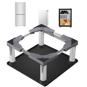 Mini suporte de geladeira com tapete de silicone, suporte de geladeira ajustável com 4 pés de aço inoxidável (23 a 26 cm de altura), adequado para geladeiras pequenas, lavadora ou secadora compacta