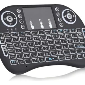 Mini Teclado Sem Fio 2.4G, Teclado QWERTY com LED RGB, Controle Multimídia e Jogos, Compatível com PC, Notebook, Android, TV Box, 16x11x3cm, Bateria Recarregável USB