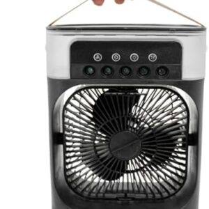 Mini Ventilador Climatizador com Umidificador e Iluminação LED RGB – 3 Velocidades, Reservatório 600ml, Temporizador e Conexão USB | Silencioso e Portátil para Casa e Escritório (Preto)