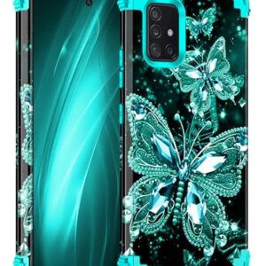 Miqala Capa para Galaxy A51 5G, brilha no escuro, três camadas, resistente, à prova de choque, plástico rígido + capa protetora de silicone macio para Samsung Galaxy A51 5G, azul e verde